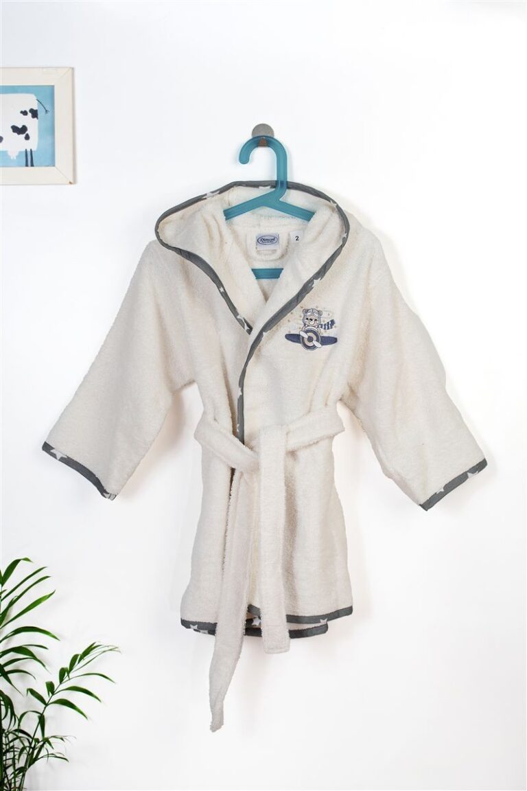 Μπουρνούζι Με Κέντημα kids Aviator 185 Size: 04 Ecru-Grey 100% Cotton