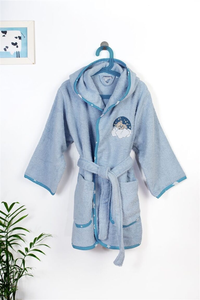 Μπουρνούζι Με Κέντημα kids Cloudy Bear 175 Size: 02 Sky Blue 100% Cotton