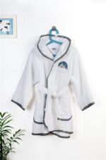 Μπουρνούζι Με Κέντημα kids Cloudy Bear 176 Size: 02 White-Grey 100% Cotton - Image 2
