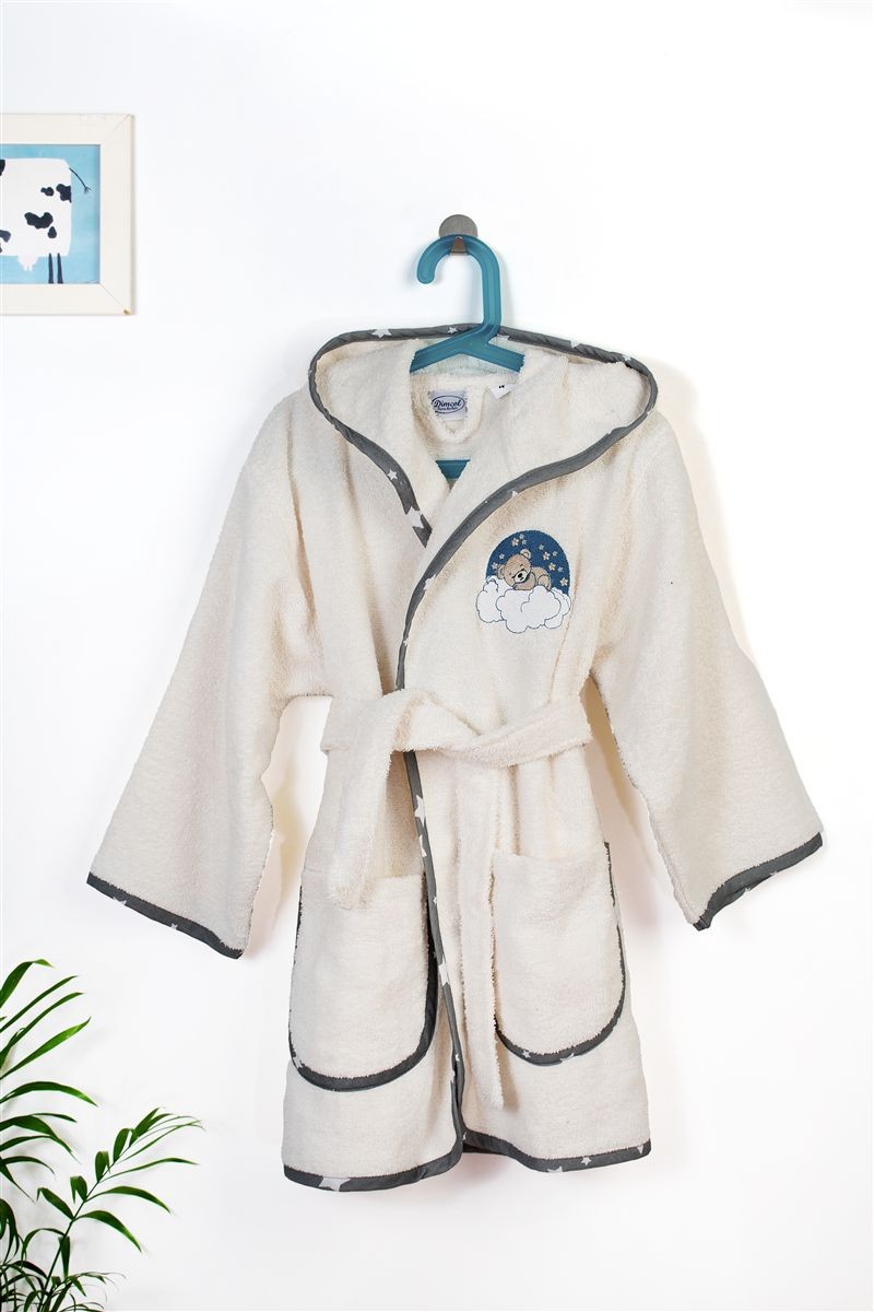 Μπουρνούζι Με Κέντημα kids Cloudy Bear 177 Size: 02 Ecru-Grey 100% Cotton Μπουρνούζι Με Κέντημα kids Cloudy Bear 177 Size: 02 Ecru-Grey 100% Cotton
