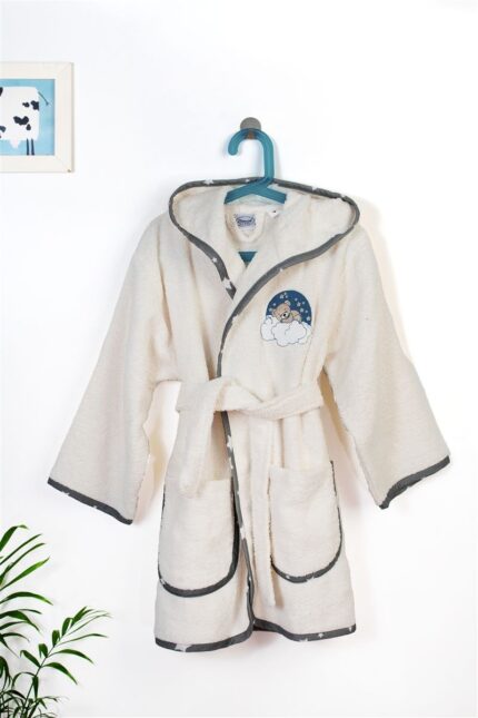 Μπουρνούζι Με Κέντημα kids Cloudy Bear 177 Size: 04 Ecru-Grey 100% Cotton