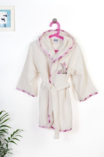 Μπουρνούζι Με Κέντημα kids Deer 198 Size: 02 Ecru-Pink 100% Cotton