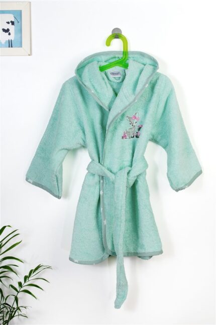 Μπουρνούζι Με Κέντημα kids Deer 199 Size: 02 Mint 100% Cotton