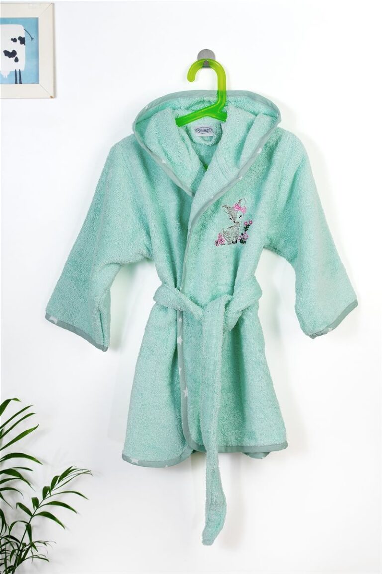 Μπουρνούζι Με Κέντημα kids Deer 199 Size: 02 Mint 100% Cotton