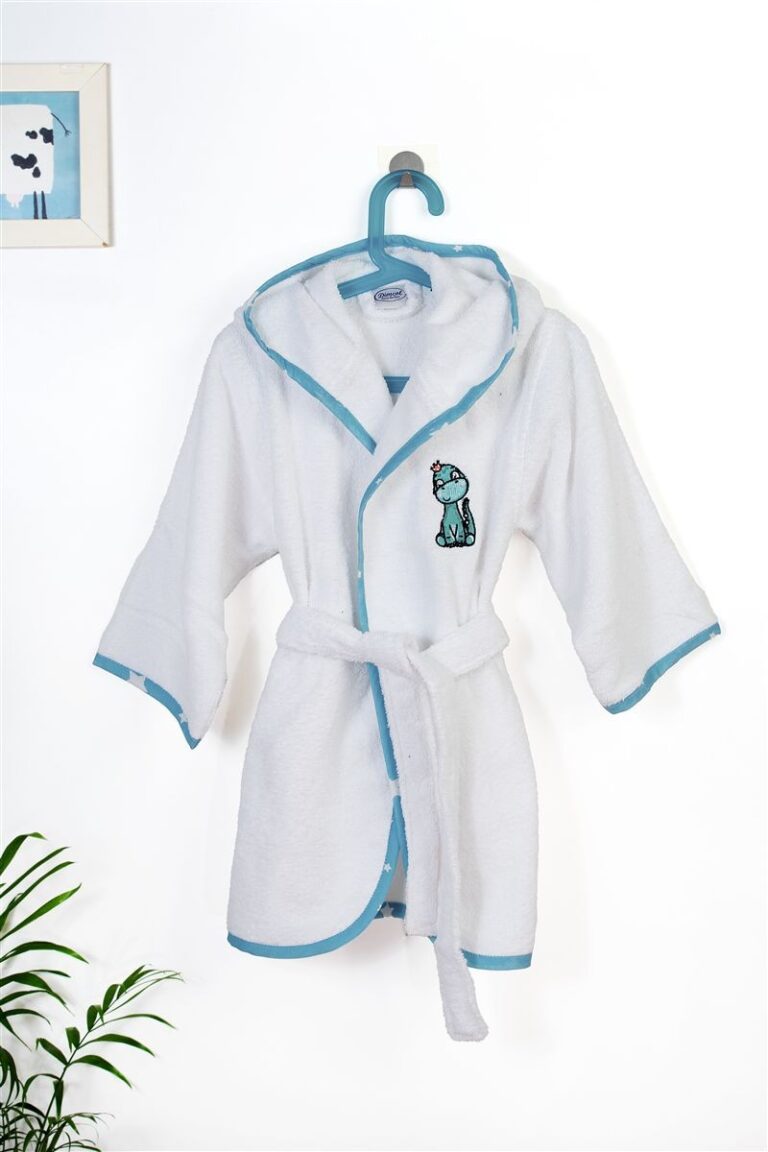 Μπουρνούζι Με Κέντημα kids Dinosaur 180 Size: 02 White-Sky Blue 100% Cotton