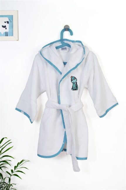 Μπουρνούζι Με Κέντημα kids Dinosaur 180 Size: 04 White-Sky Blue 100% Cotton