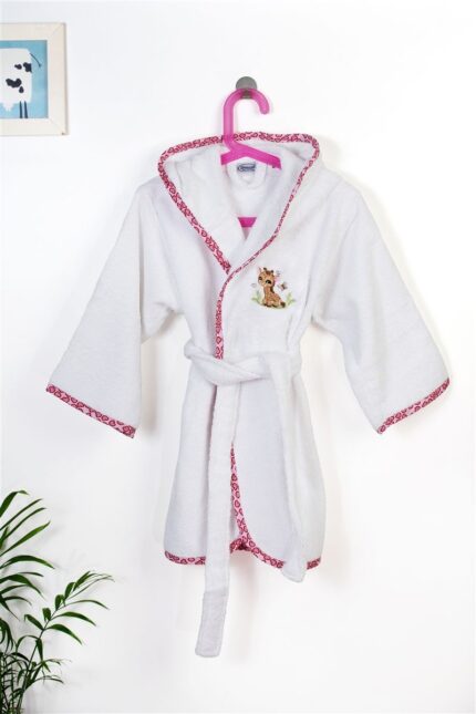 Μπουρνούζι Με Κέντημα kids Giraffe 172 Size: 04 White-Pink 100% Cotton