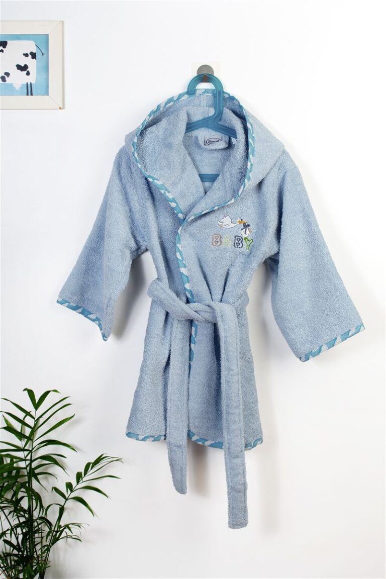Μπουρνούζι Με Κέντημα kids Stork 191 Size: 04 Sky Blue 100% Cotton