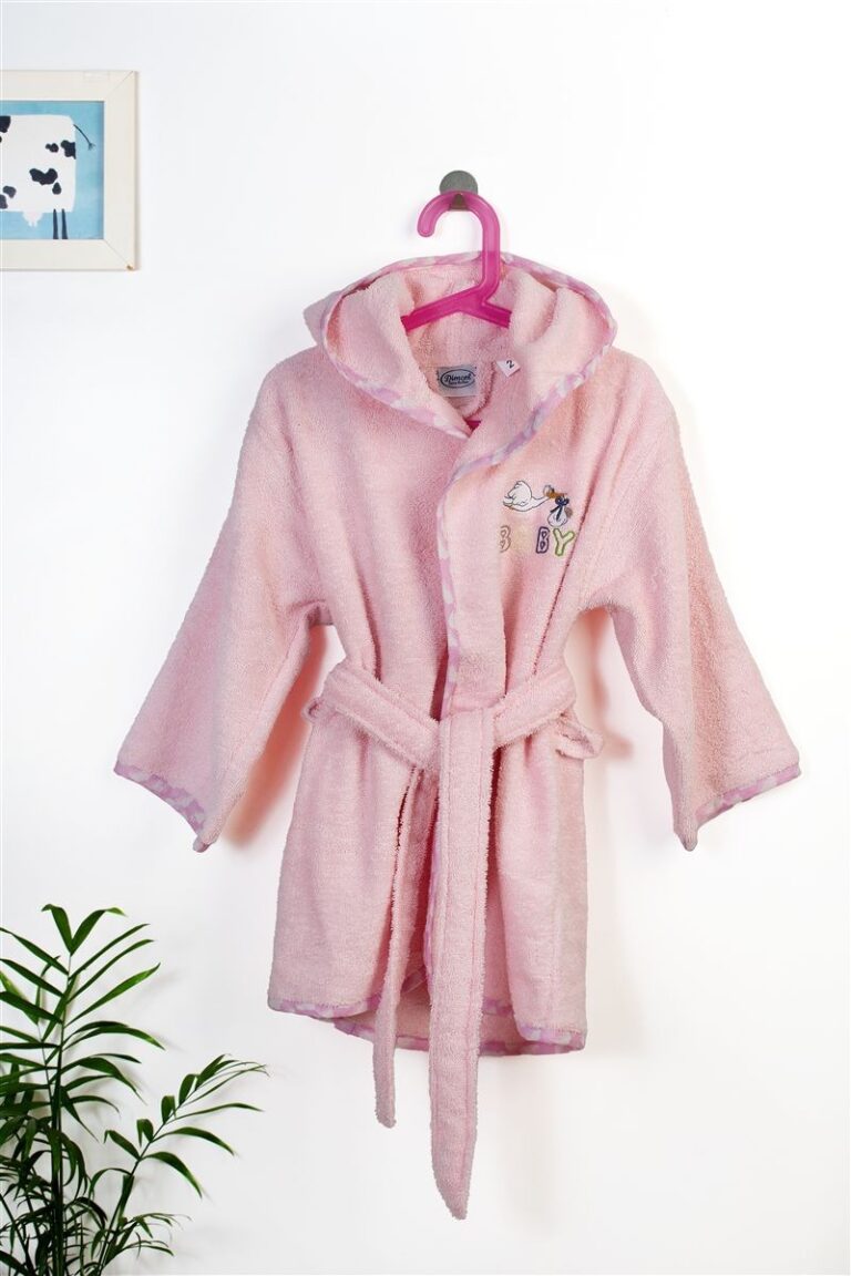 Μπουρνούζι Με Κέντημα kids Stork 192 Size: 02 Pink 100% Cotton