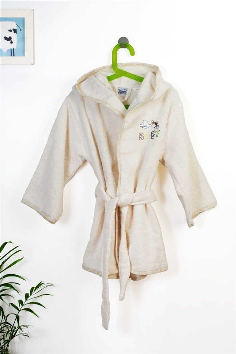Μπουρνούζι Με Κέντημα kids Stork 194 Size: 02 Ecru-Yellow 100% Cotton