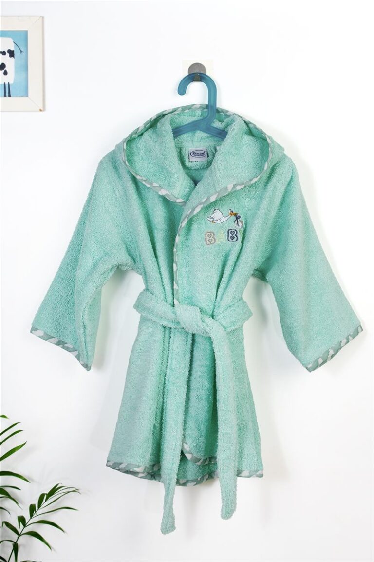 Μπουρνούζι Με Κέντημα kids Stork 195 Size: 04 Mint 100% Cotton