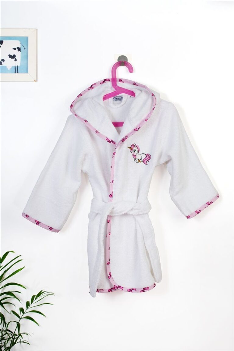 Μπουρνούζι Με Κέντημα kids Unicorn 188 Size: 02 White-Pink 100% Cotton