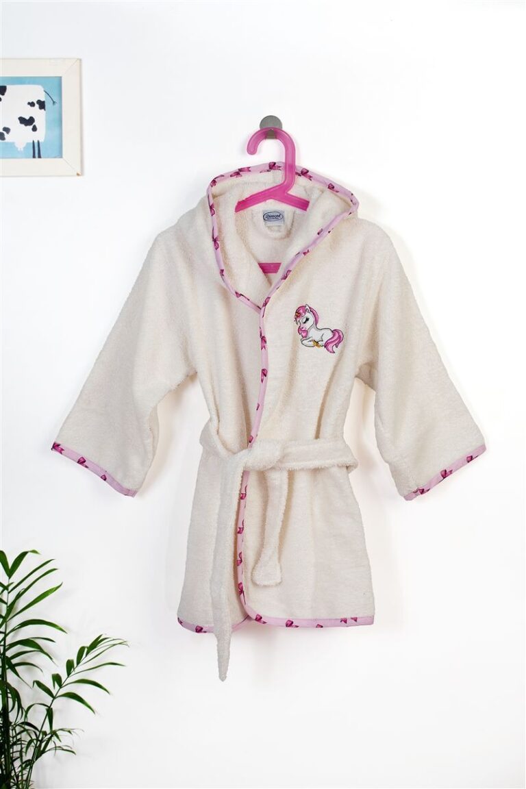 Μπουρνούζι Με Κέντημα kids Unicorn 189 Size: 04 Ecru-Pink 100% Cotton