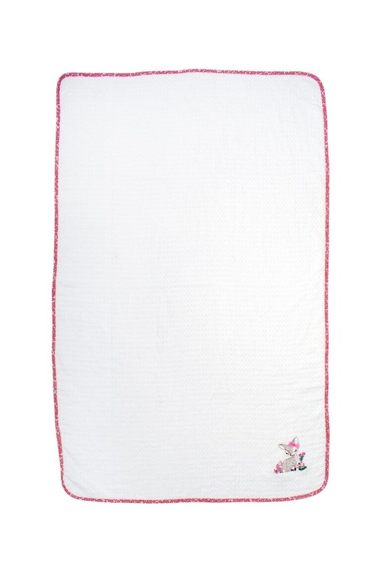 Κουβέρτα Πικέ Με Κέντημα bebe Deer 197 80X110 White-Pink 100% Cotton