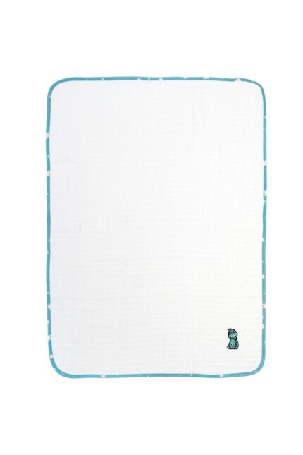 Κουβέρτα Πικέ Με Κέντημα bebe Dinosaur 180 80X110 White-Sky Blue 100% Cotton