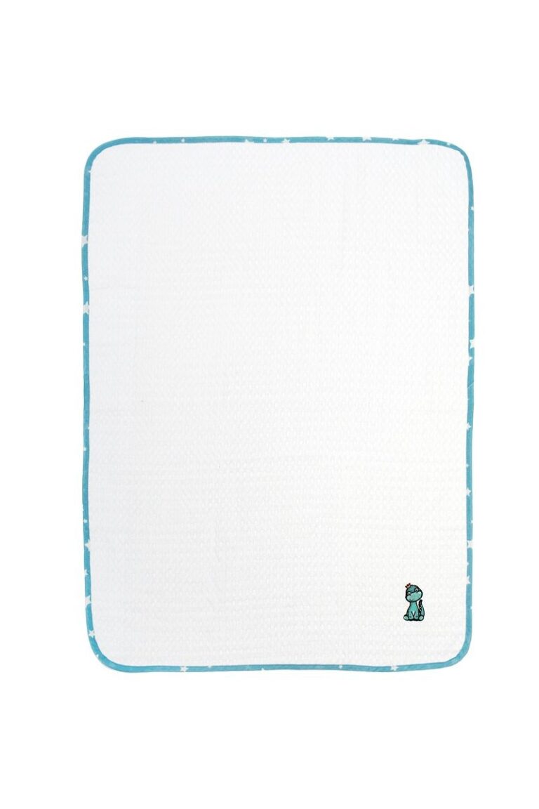 Κουβέρτα Πικέ Με Κέντημα bebe Dinosaur 180 80X110 White-Sky Blue 100% Cotton