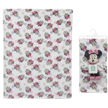 Λούτρινο Disney Home Σετ 2 Τεμ. bebe Minnie 31 Ύψος 25 cm & Κουβέρτα Coral Fleece 75X100 cm White-Black 100% Polyester