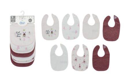 Σαλιάρα με Velcro bebe με Αδιάβροχη Επένδυση Σετ 7 Τεμ. Ballerina 07 30X20 White-Pink 60/40 Cott/Pol