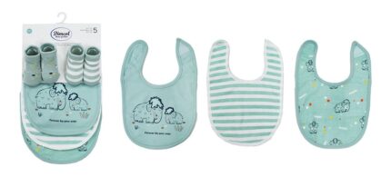 Σαλιάρα Interlock & Επένδυση Terry με Velcro bebe Σετ 5 Τεμ. Mammoth 26 30X20 Green 60/40 Cott/Pol