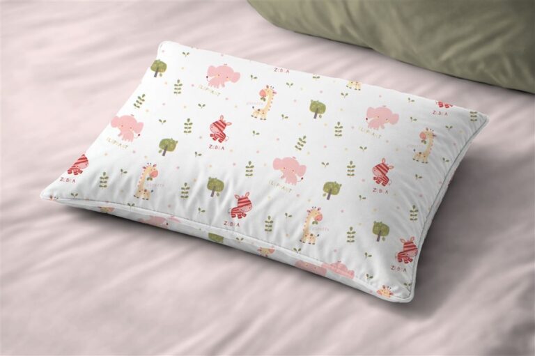 Μαξιλαροθήκη Εμπριμέ bebe Happy Safari 712 35X45 White-Pink 100% Cotton