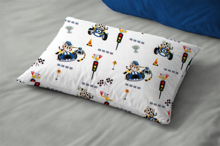 Μαξιλαροθήκη Εμπριμέ kids Animal Grand Prix 589 50X70 White-Blue 100% Cotton
