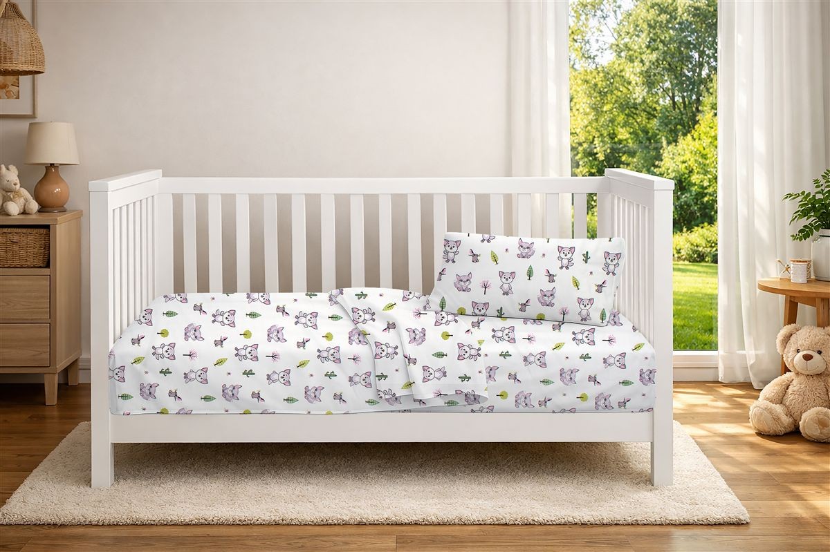 Πάπλωμα Εμπριμέ bebe Baby Foxes 594 120X160 White-Pastel Lilac 100% Cotton Πάπλωμα Εμπριμέ bebe Baby Foxes 594 120X160 White-Pastel Lilac 100% Cotton
