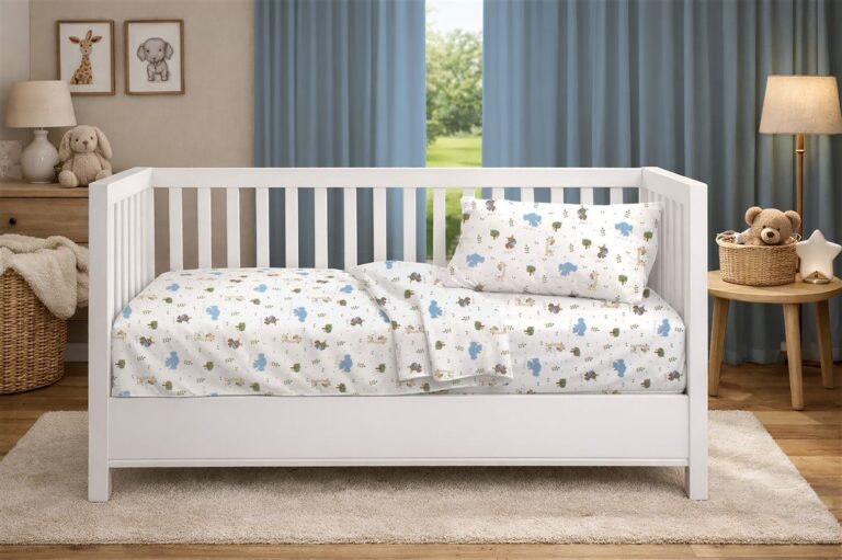 Πάπλωμα Εμπριμέ bebe Happy Safari 711 120X160 White-Sky Blue 100% Cotton