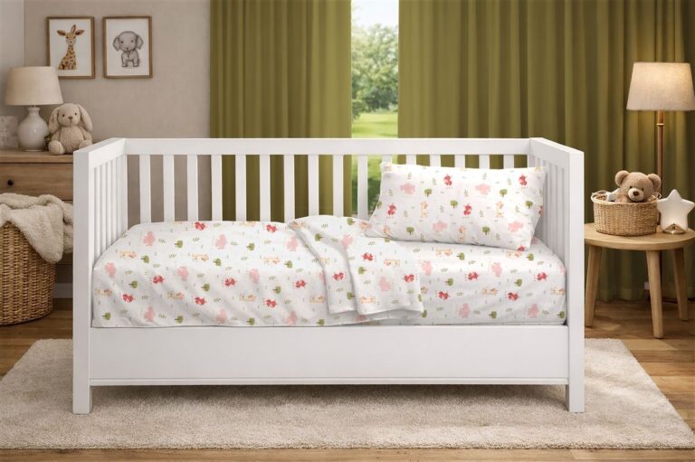 Πάπλωμα Εμπριμέ bebe Happy Safari 712 120X160 White-Pink 100% Cotton