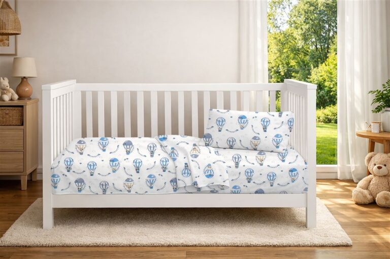 Πάπλωμα Εμπριμέ bebe The Floating Zoo 596 120X160 White-Blue 100% Cotton