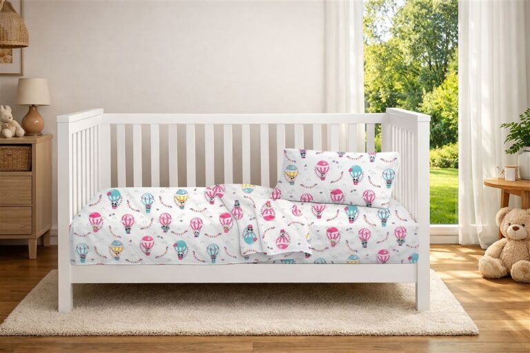 Πάπλωμα Εμπριμέ bebe The Floating Zoo 597 120X160 White-Pink 100% Cotton