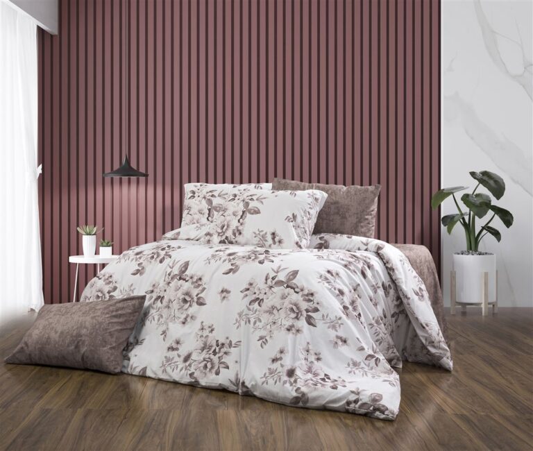 Παπλωματοθήκη Εμπριμέ Βερονίκη 488 160X240 White-Mocha 70/30 Cott/Pol