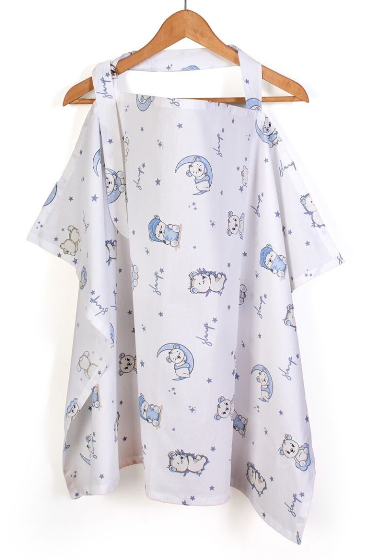 Ποδιά Θηλασμού bebe Bear's Nest 03 105x70 White-Sky Blue 100% Cotton
