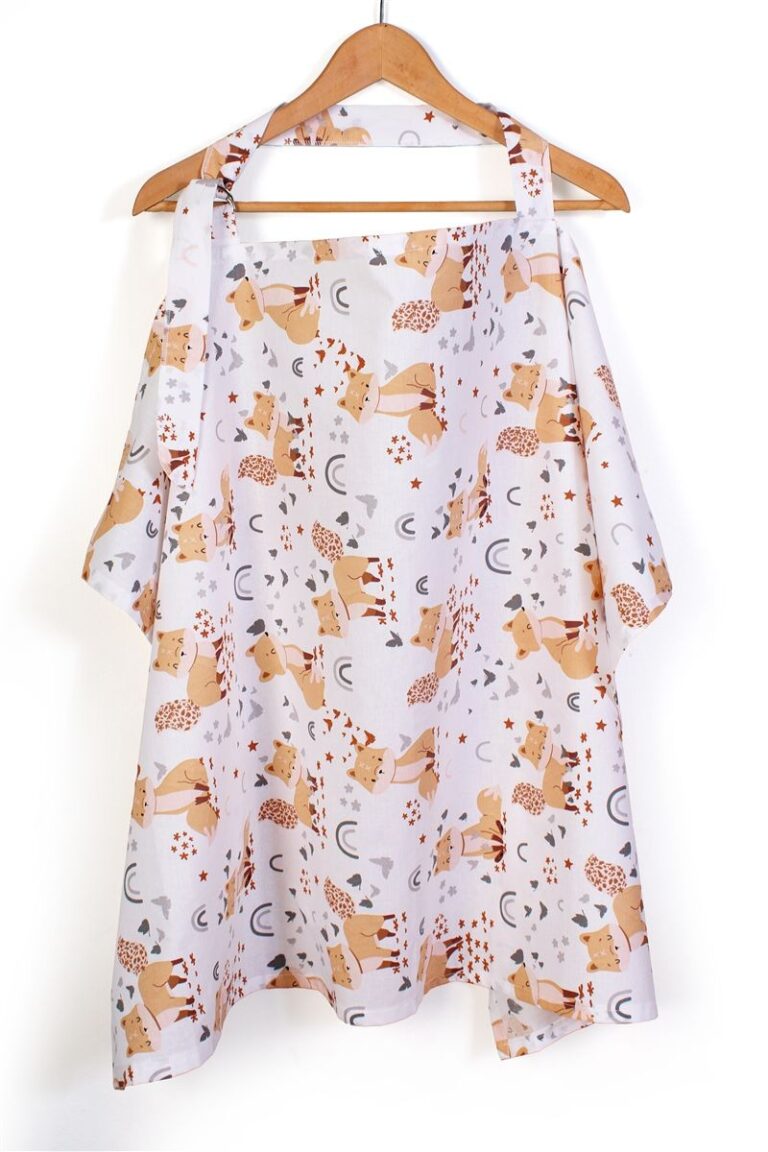 Ποδιά Θηλασμού bebe Cute Fox 02 105x70 White-Beige 100% Cotton