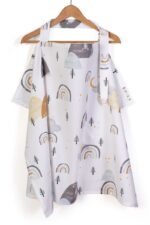 Ποδιά Θηλασμού bebe Rainbow 01 105x70 White-Grey 100% Cotton