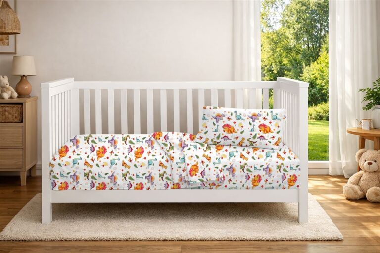 Σεντόνια Εμπριμέ Σετ 3 τεμ bebe Dinosaur 520 120x160 White-Orange 100% Cotton