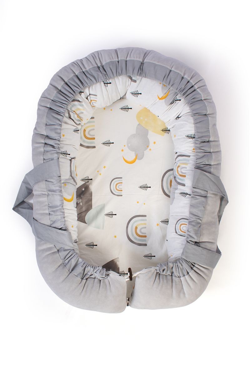 Φωλιά Ύπνου bebe Rainbow 01 85x60x15 White-Grey 100% Cotton Φωλιά Ύπνου bebe Rainbow 01 85x60x15 White-Grey 100% Cotton