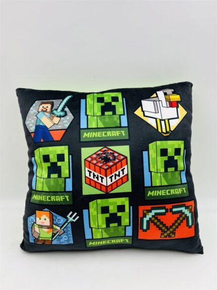 Βελούδινο Μαξιλάρι Mojang Minecraft 607 38X38 Light Green-Black 100% Velboa