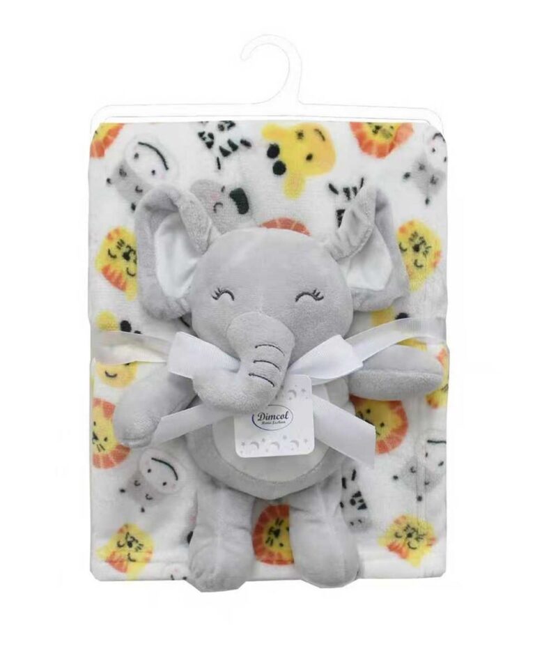 Λούτρινο Ζωάκι Σετ 2 Τεμ. bebe Elephant 23 Ύψος 25 cm & Εμπριμέ Κουβέρτα Coral Fleece 75x100 cm Grey 100% Polyester
