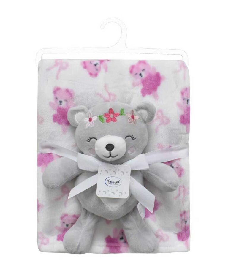 Λούτρινο Ζωάκι Σετ 2 Τεμ. bebe Teddy Bear 21 Ύψος 25 cm & Εμπριμέ Κουβέρτα Coral Fleece 75x100 cm Grey 100% Polyester