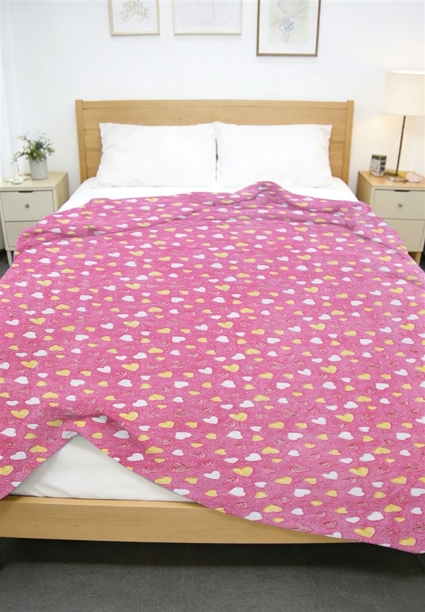 Κουβέρτα Fleece φωσφορίζουσα Hearts 175x225 Pink 100% Polyester Κουβέρτα Fleece φωσφορίζουσα Hearts 175x225 Pink 100% Polyester