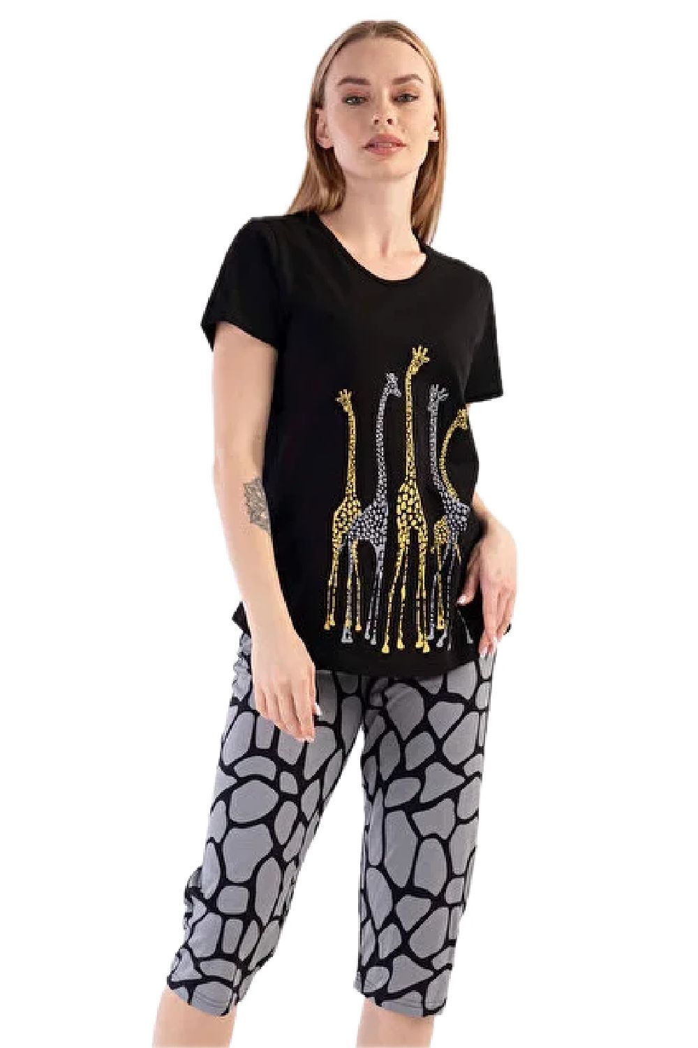 gynaikeia-pitzama-vienetta-kapri-giraffe Γυναικεία Πιτζάμα Vienetta Κάπρι "Giraffe" - Image 1