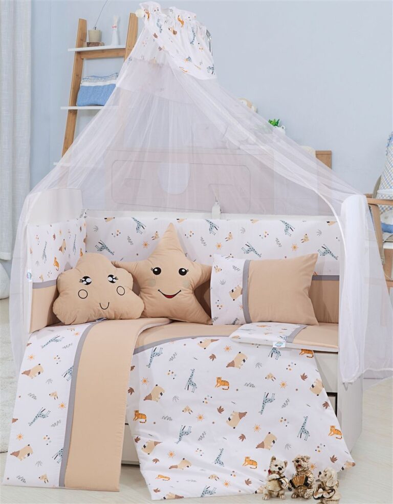 Προίκα Μωρού Εμπριμέ Σετ 9 τεμ bebe Forest 13 White-Beige 100% Cotton