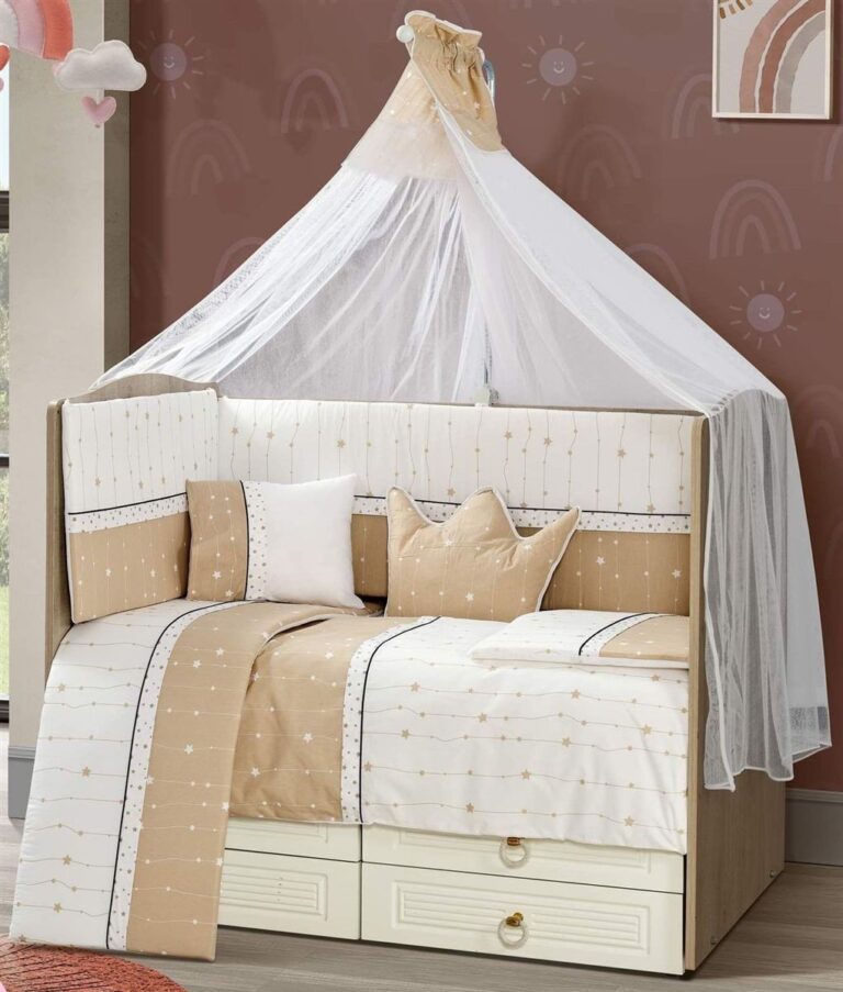 Προίκα Μωρού Εμπριμέ Σετ 9 τεμ bebe Stars 17 White-Beige 100% Cotton